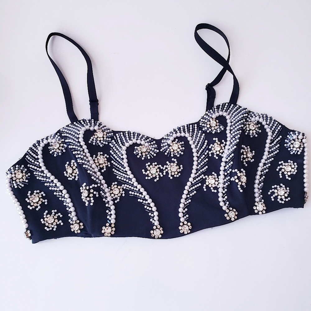 Express Black Rhinestone And Beaded Crop Top